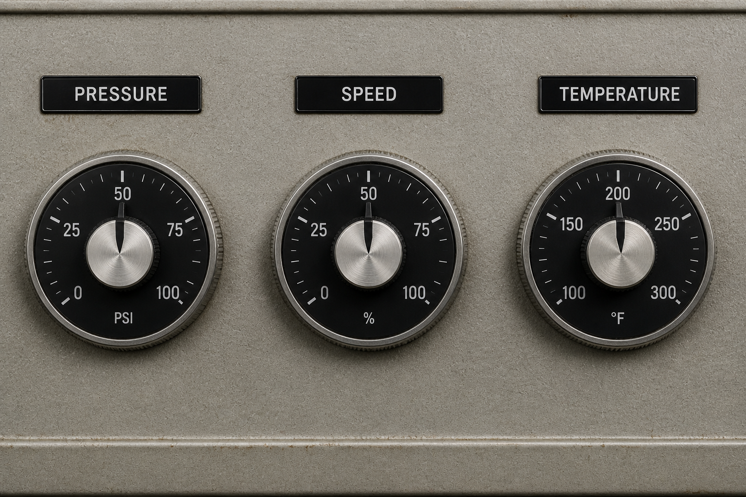 Dials for adjusting pressure, speed, and temperature
