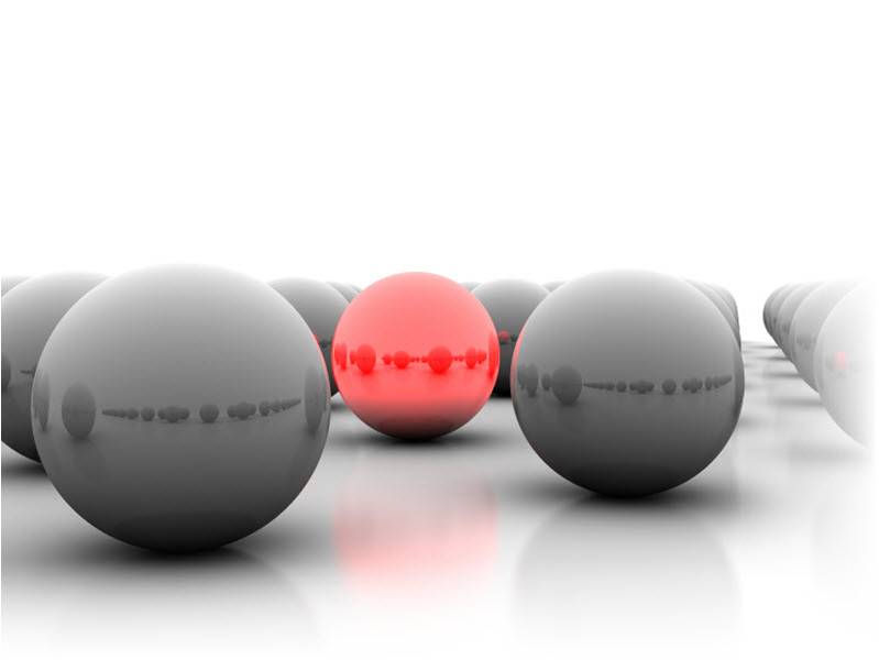 Multiple Grey spheres with one red sphere in the cluster representing an abnormality