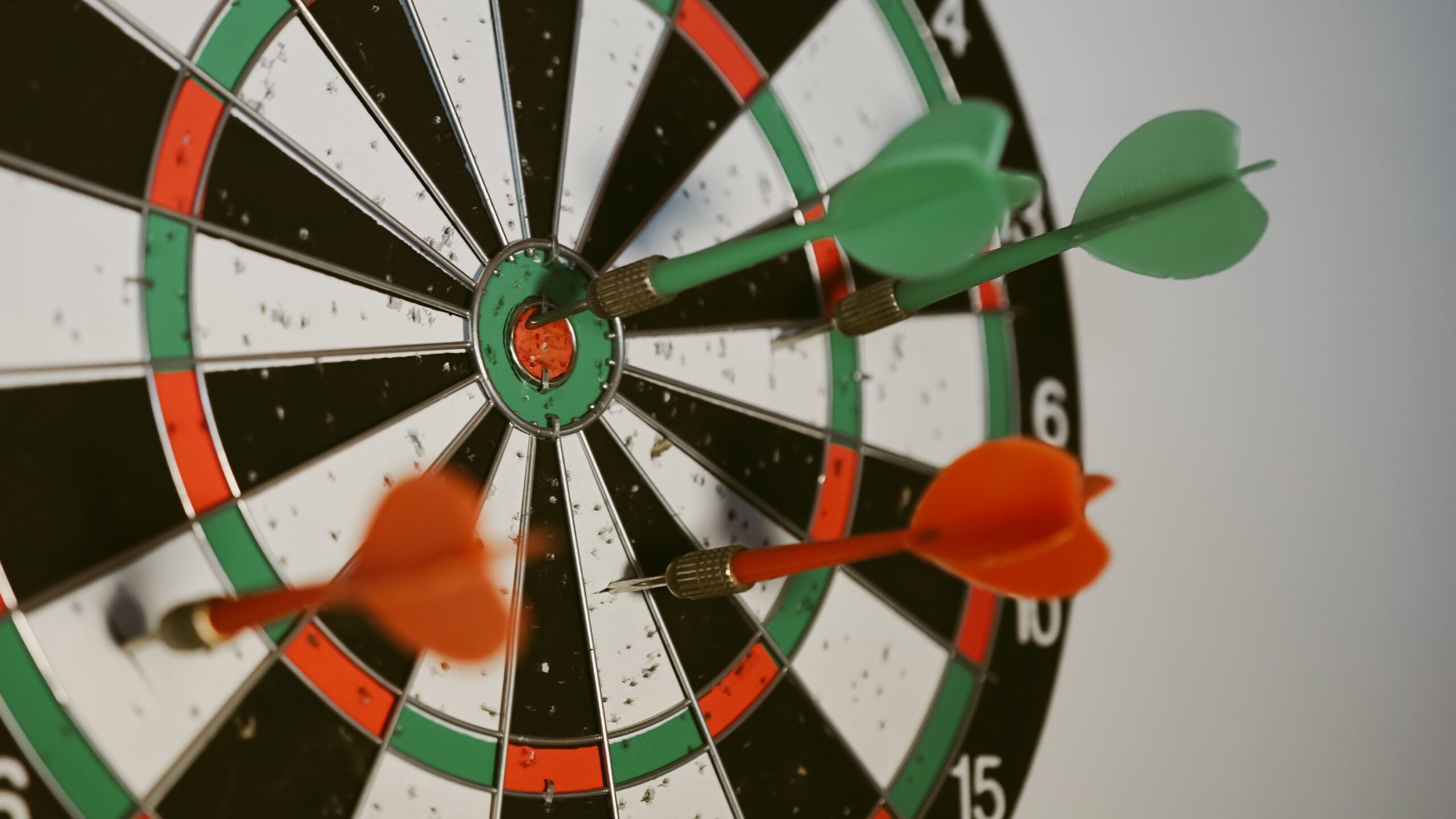 A dart board with hits and misses.